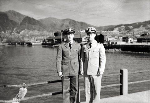 LTJG John B Duncan (on left), Hiroshima, Japan 1945 (from John Duncan)